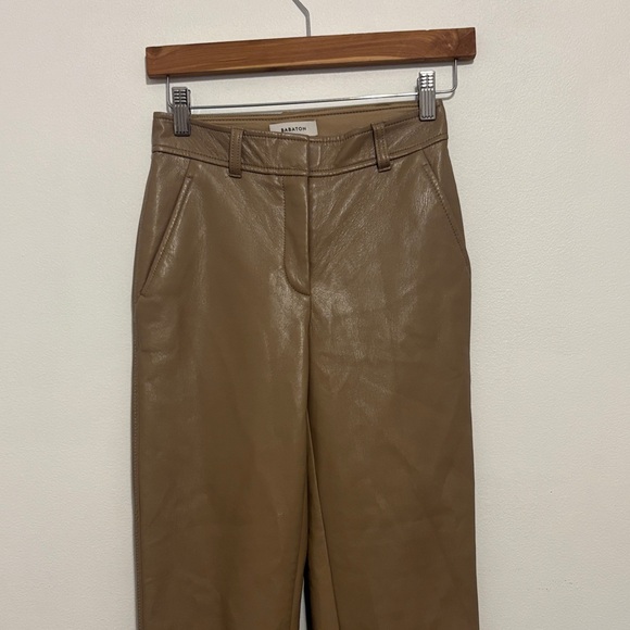 Aritzia Babaton Vegan Faux Leather Tan Straight Leg Trouser Pants Size 00 XXS - Picture 3 of 8
